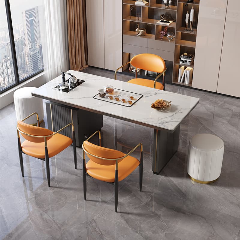 1.4m table, 3 light luxury chairs + 2 round stools
