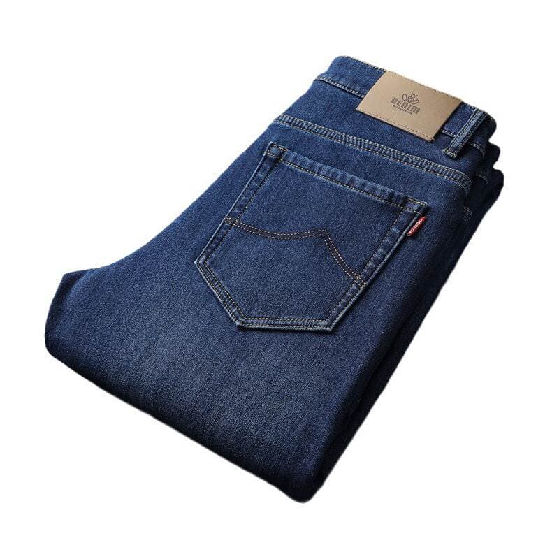fleece-lined Thickened Jeans Men's Elastic Straight 2024 Winter New Casual Warm Pants Washed Wear-resistant 5