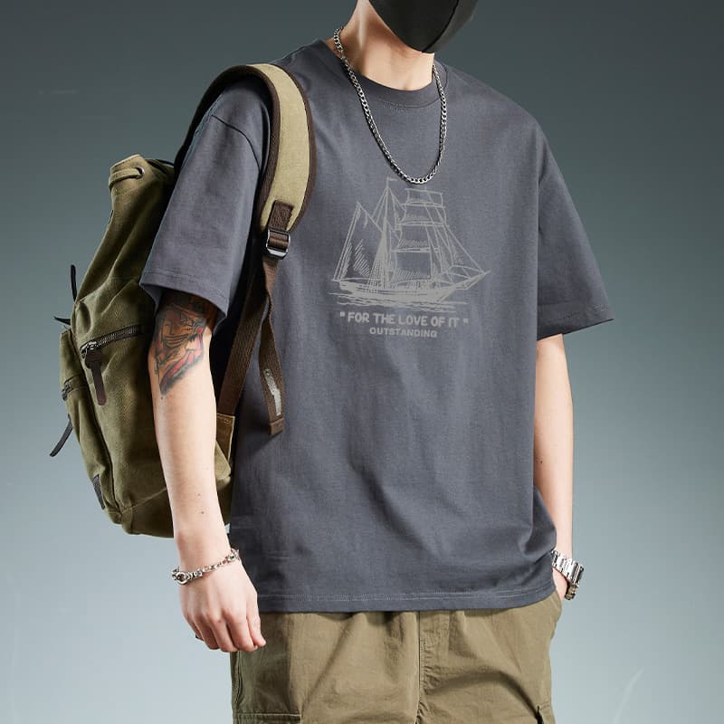 Dark gray cotton short sleeves-2477