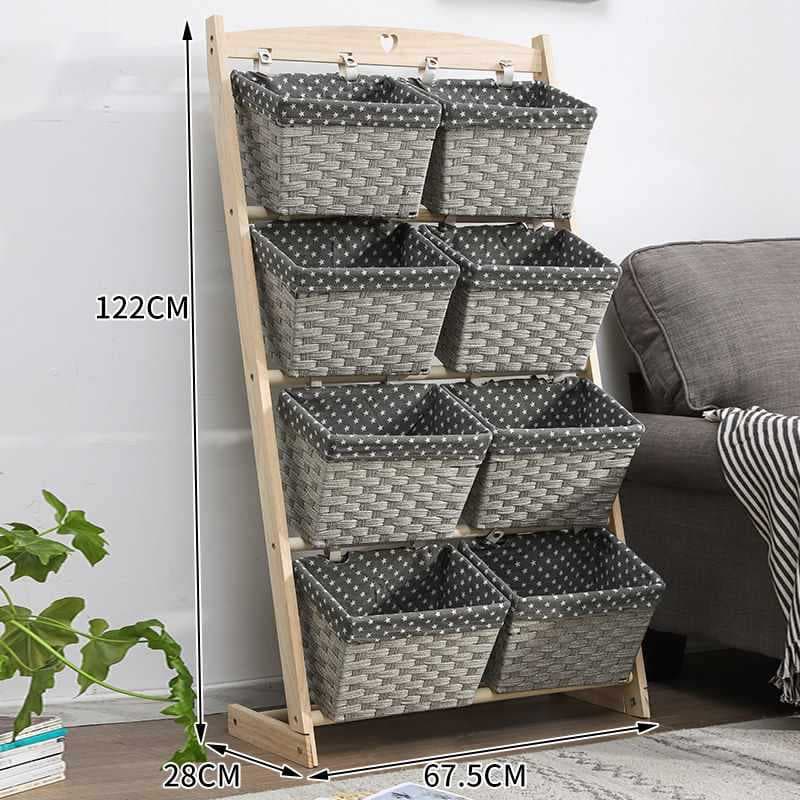 Gray leather basket + log pole, double row, four layers