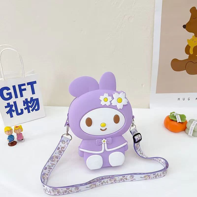 Double flower melody coin purse purple (can hold mobile phone)