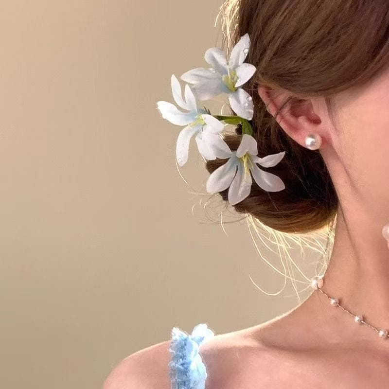 7315 single dewdrop flower hairpin - blue