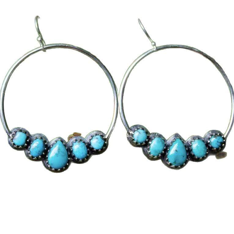 Sanjie's New Exaggerated Large Round Women's Earrings African Retro Bohemian Style Earrings Inlaid with Turquoise Jewelry 5