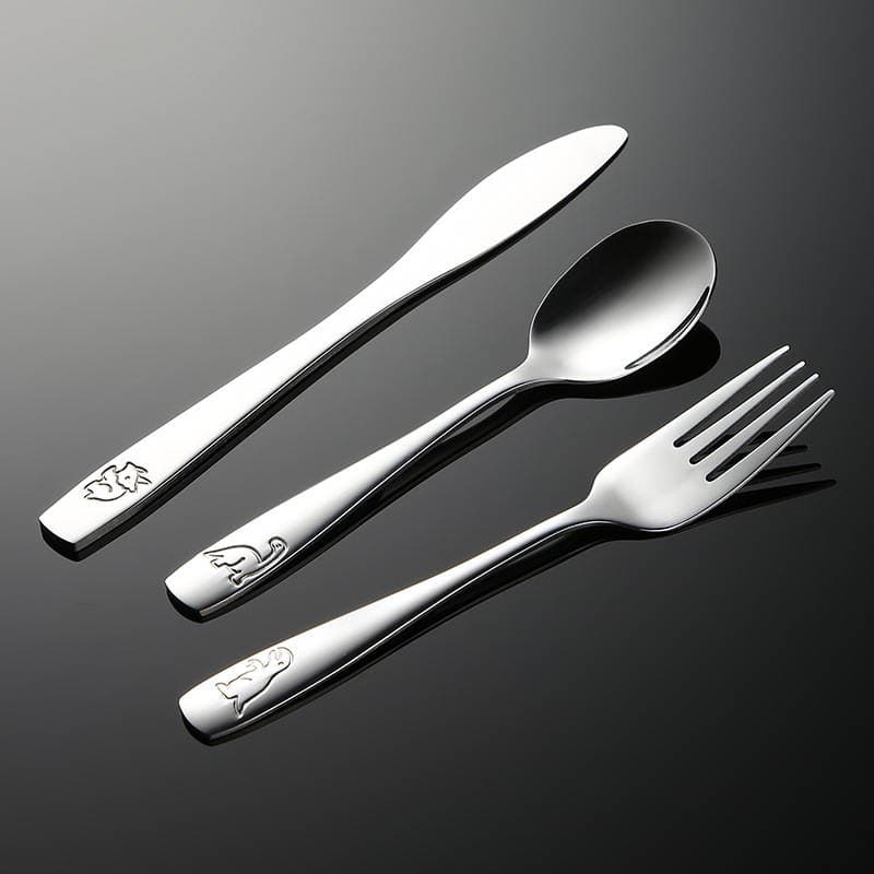 Aen 410 Stainless Steel Children's Cartoon Knife and Fork Spoon Dinosaur Steel Print Cross-border Maternal and Infant Western Tableware 304 Three-piece Set 1