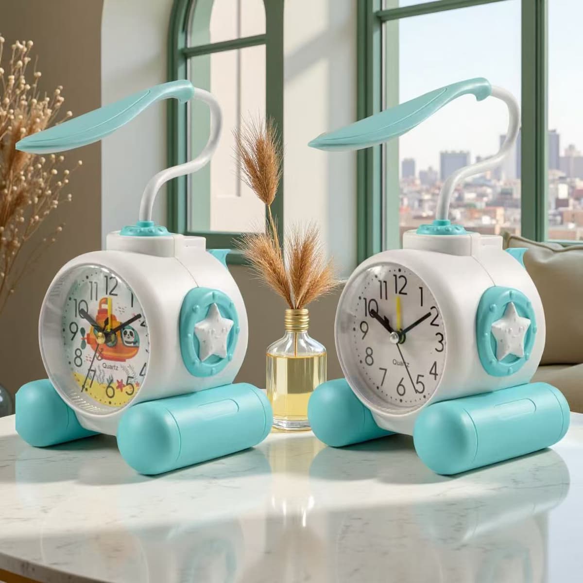 [blue and white mirror random] submarine clock table lamp with battery