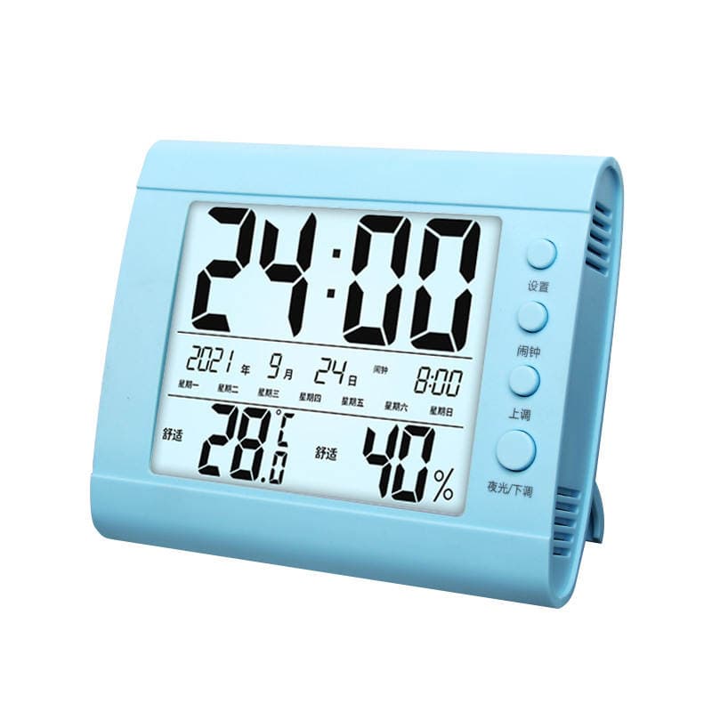 Factory wholesale indoor electronic hygrometer luminous large screen digital display desktop small alarm clock household wet and dry thermometer 4
