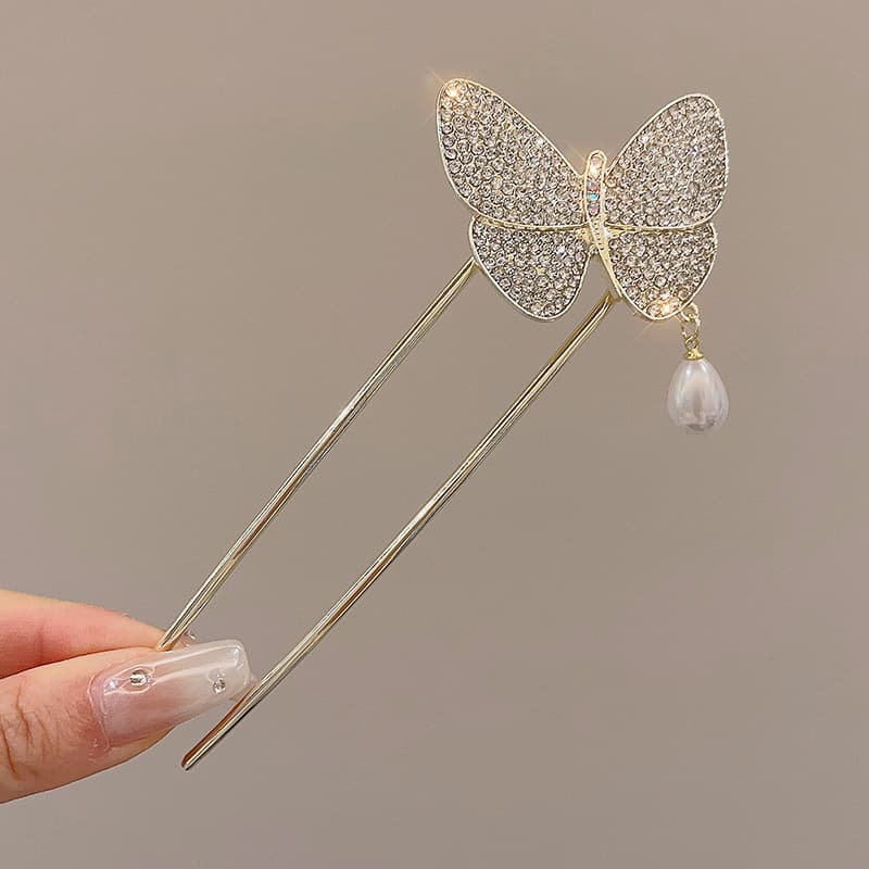 9 # Gold diamond u-shaped butterfly hairpin