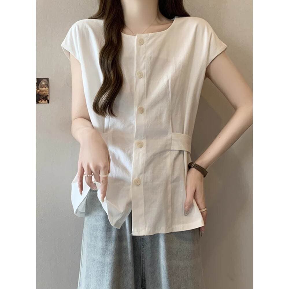 Böyük ölçülü qadınlar üçün retro kvadrat yaxalı qısaqol köynək, boş kəsim, yüngül, A3937. 4