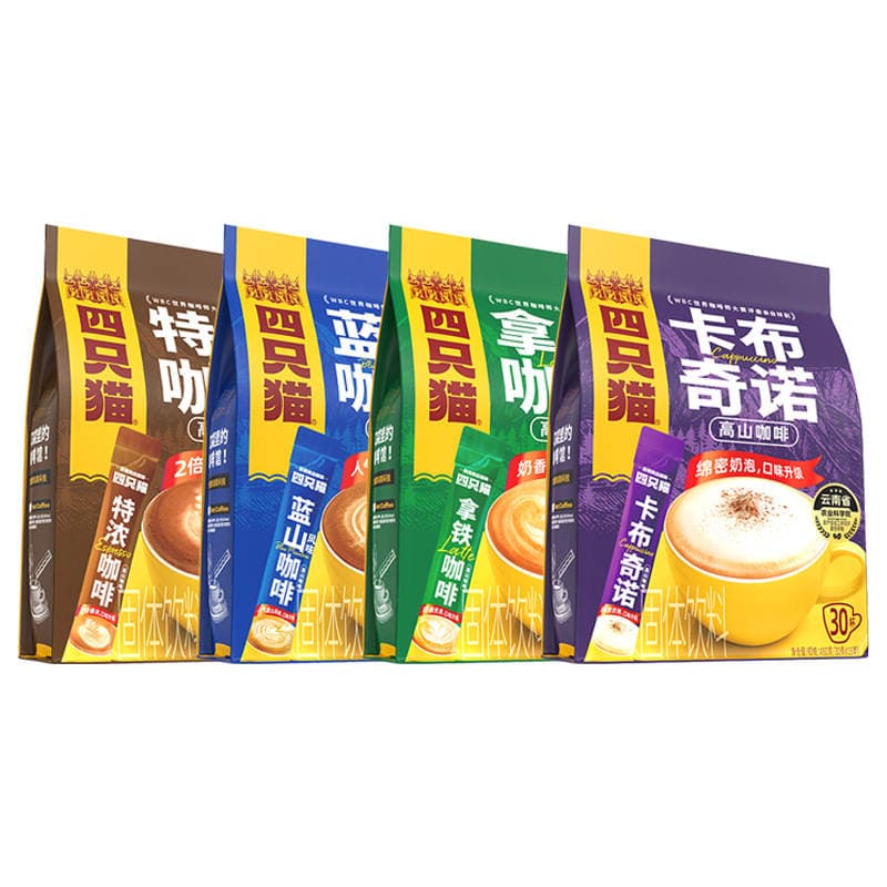 Four Cats Coffee Yunnan Latte Blue Mountain Cappuccino High Mountain Extra Strong Instant 3-in-1 Coffee 30 Sticks 450g 5