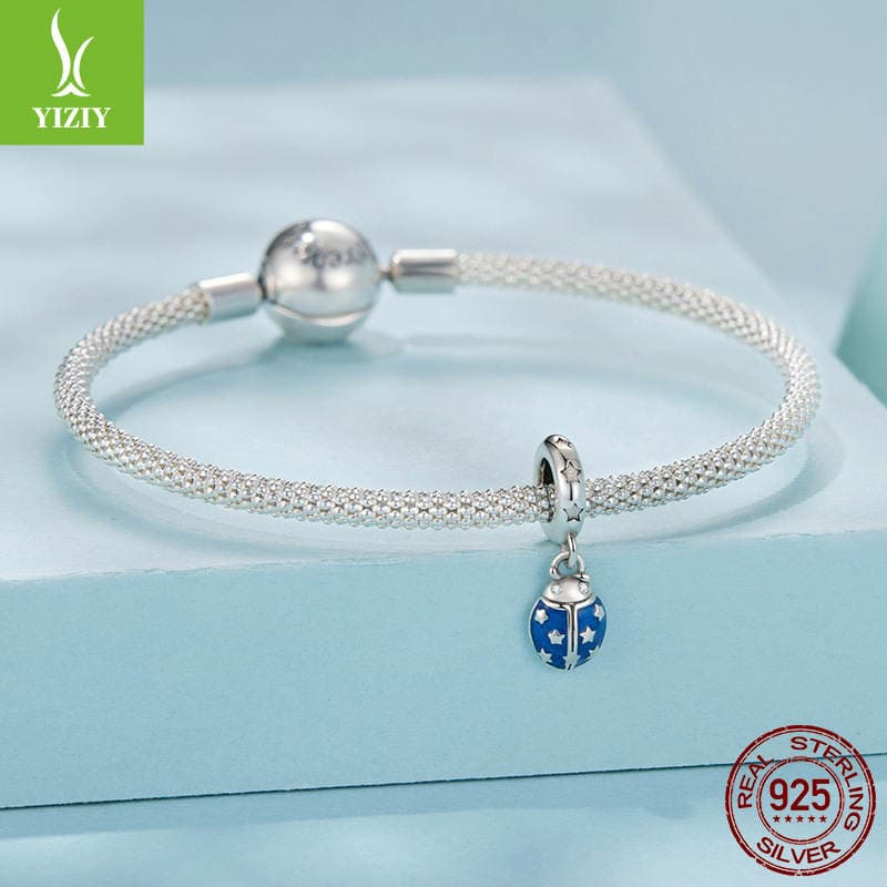 Original Design by Yinziyun: S925 Sterling Silver Seven-Star Ladybug Pendant Accessory, Small Lucky Insect DIY Bracelet Bead 4