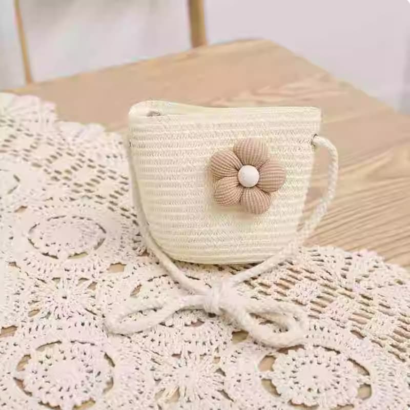 Bag with floral pattern in beige color