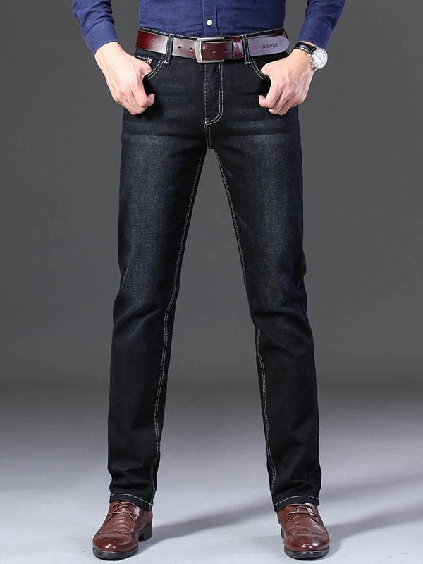 Factory Direct Sale Spring and Autumn Men's Straight Slim Fit Stretch Casual Jeans, Winter Fleece-Lined Thickened Warm Men's Pants 3