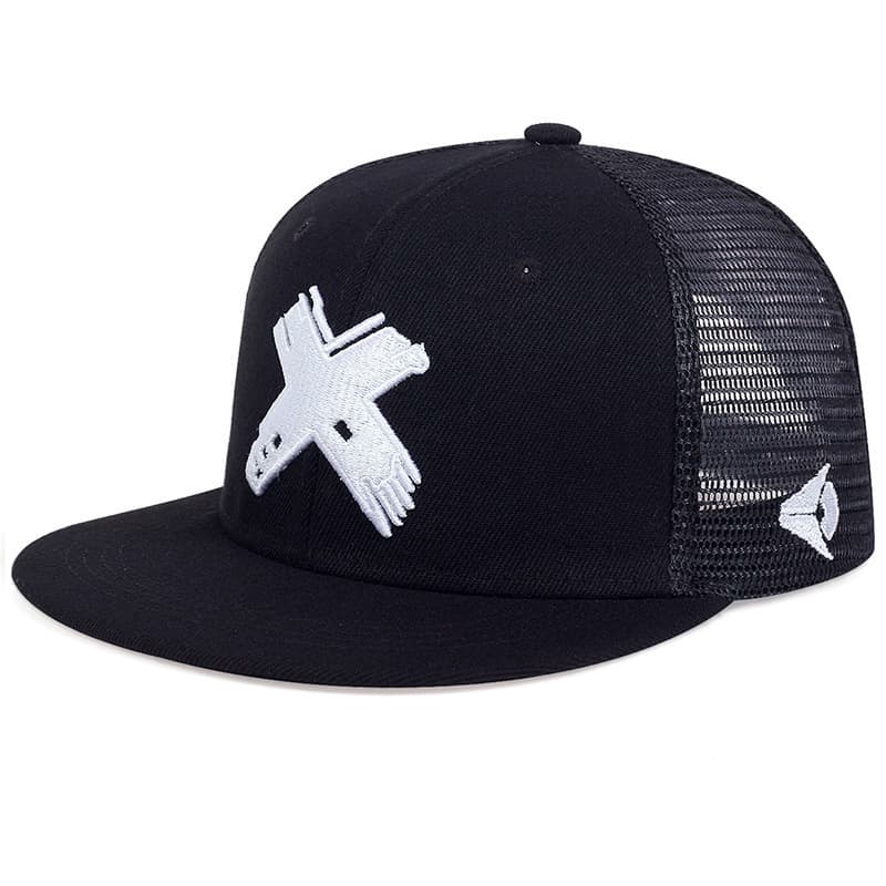 White x flat brim half mesh hat