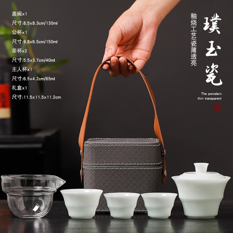 Raw jade powder green - 3 cups and 1 covered bowl (bamboo section)