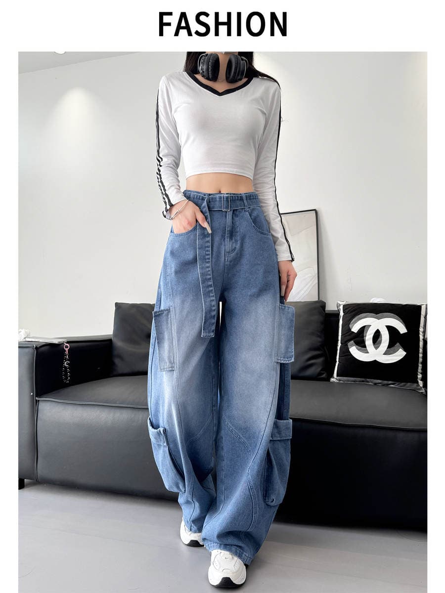 黑色工装裤女2026春季新款垂感高腰宽松显瘦直筒弯刀牛仔裤阔腿裤 5