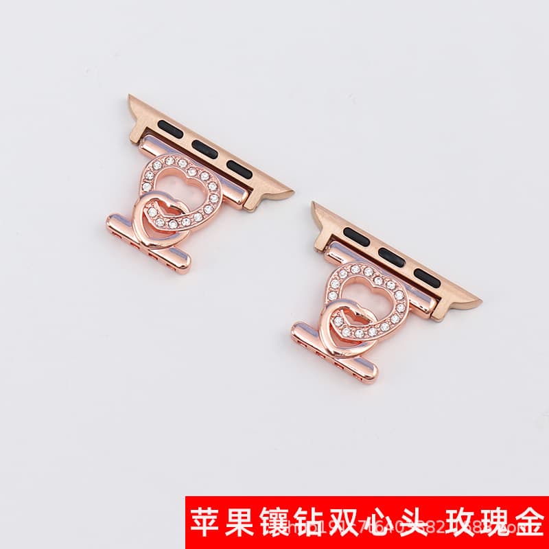 New diamond-encrusted beaded double heart buckle-rose gold