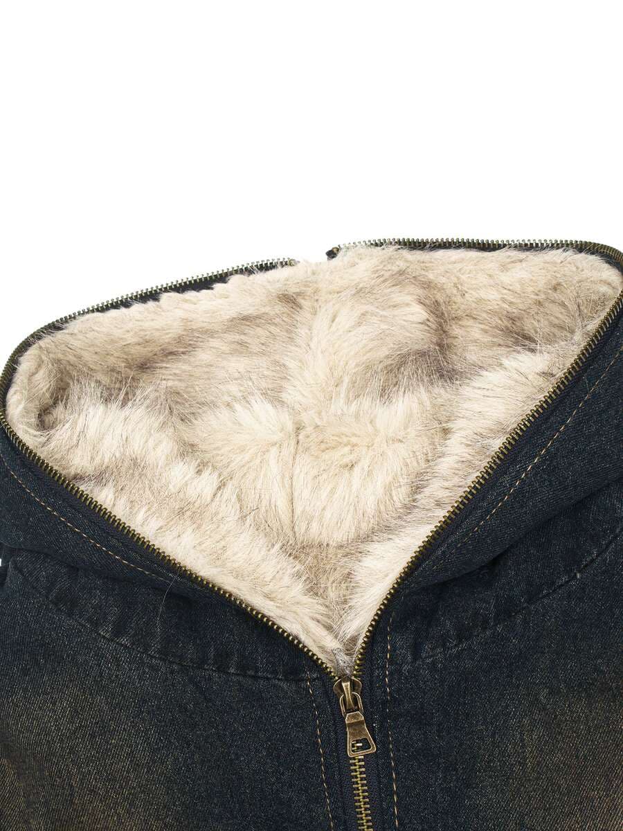 Cross-Border New Style Casual Fleece-Lined Warm Jacket for Autumn and Winter, Thickened and Loose-Fitting Hooded Denim Coat for Men 3