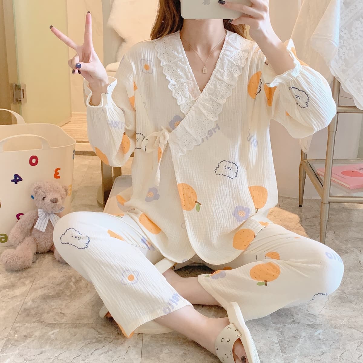 CPY2207 yellow orange flower kimono