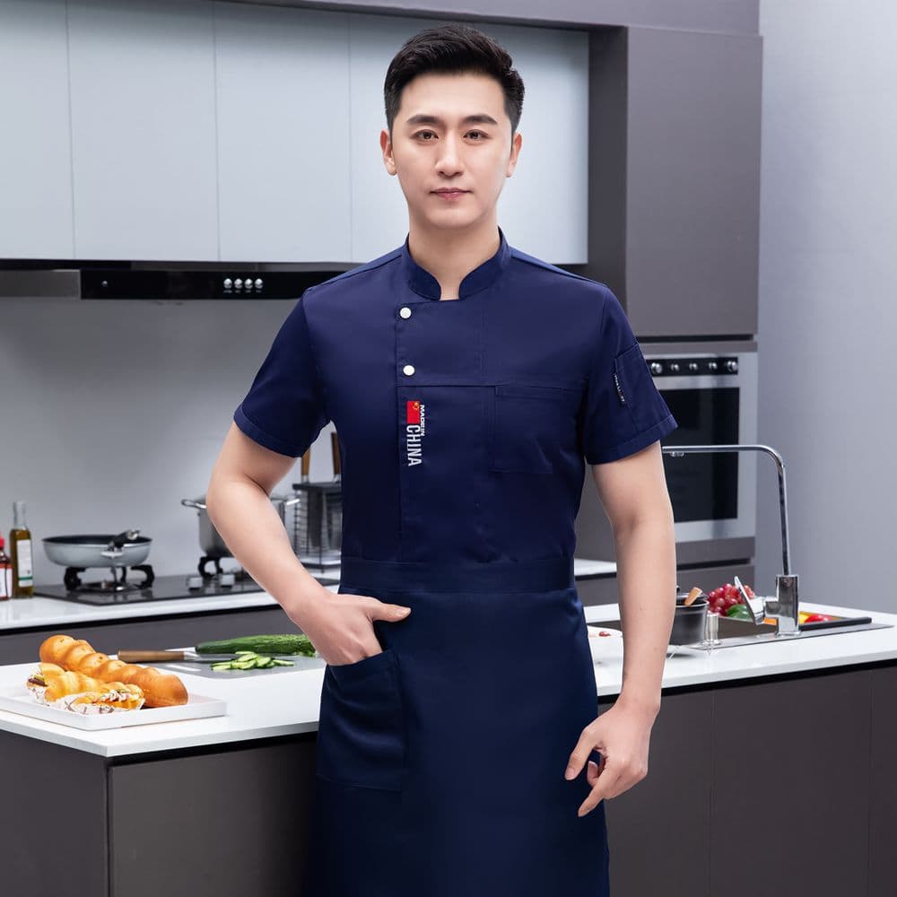 Blue [short sleeve + apron] two-button national flag