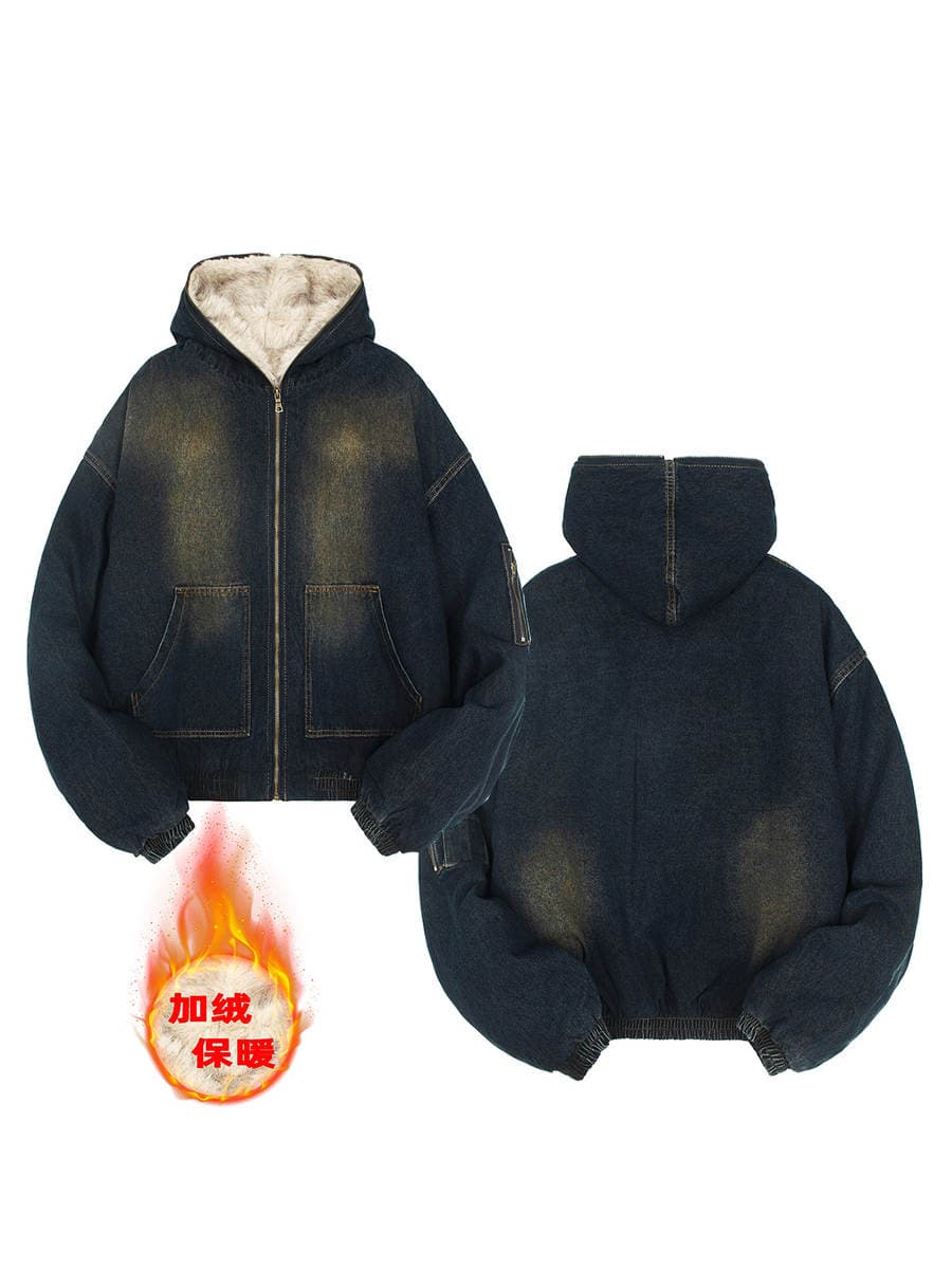 Cross-Border New Style Casual Fleece-Lined Warm Jacket for Autumn and Winter, Thickened and Loose-Fitting Hooded Denim Coat for Men 5