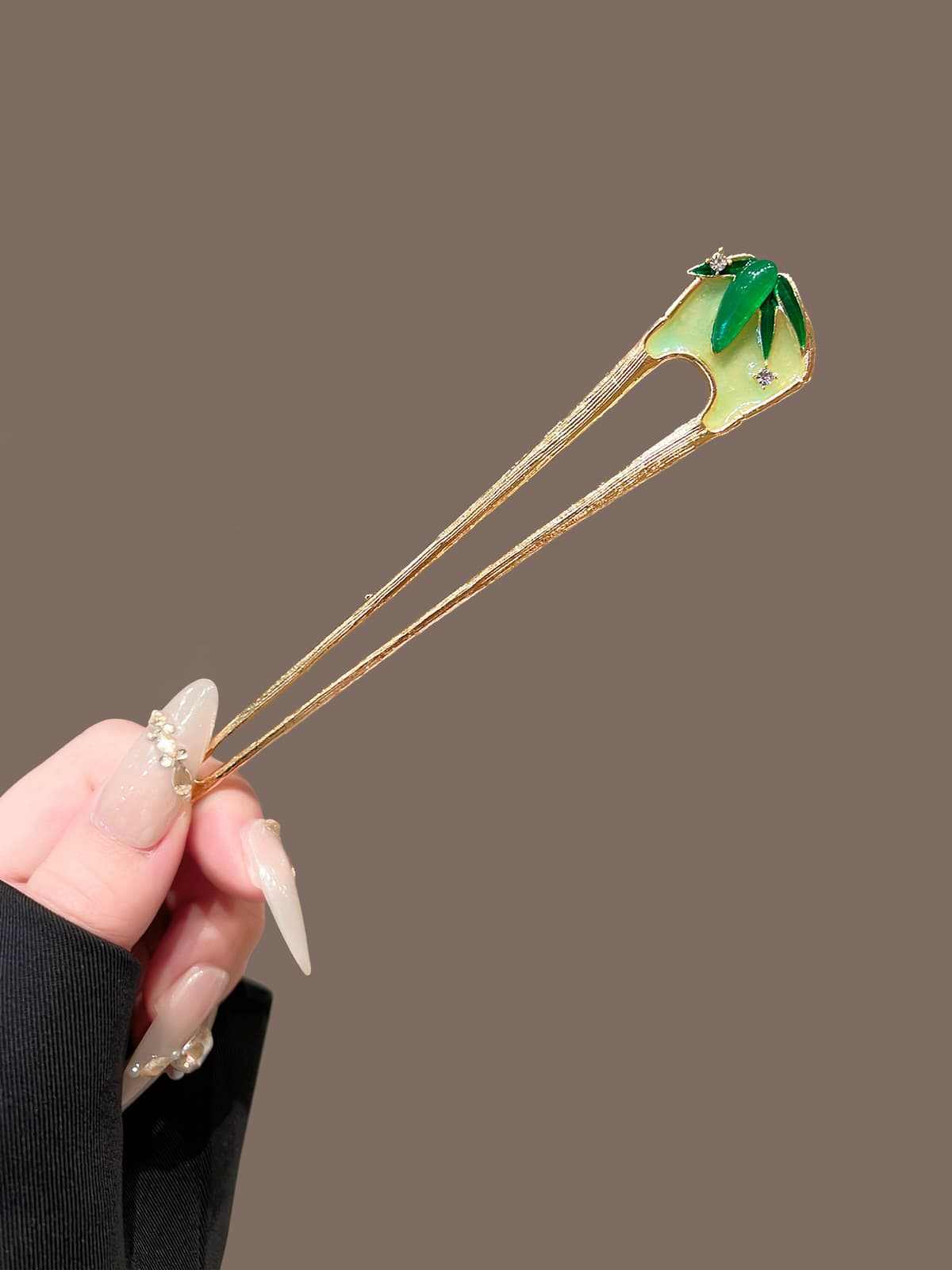 Golden bamboo leaf drop glaze hairpin