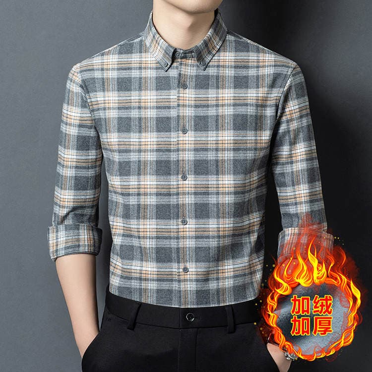 Young and Middle-Aged Men's Velvet Long-Sleeved Shirts Winter New Men's Thickened Warm Loose Plaid Shirts Dropshipping 1