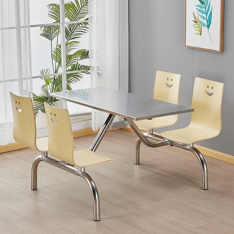 Bentwood chair + stainless steel tabletop + stainless steel curved tube 4-seater