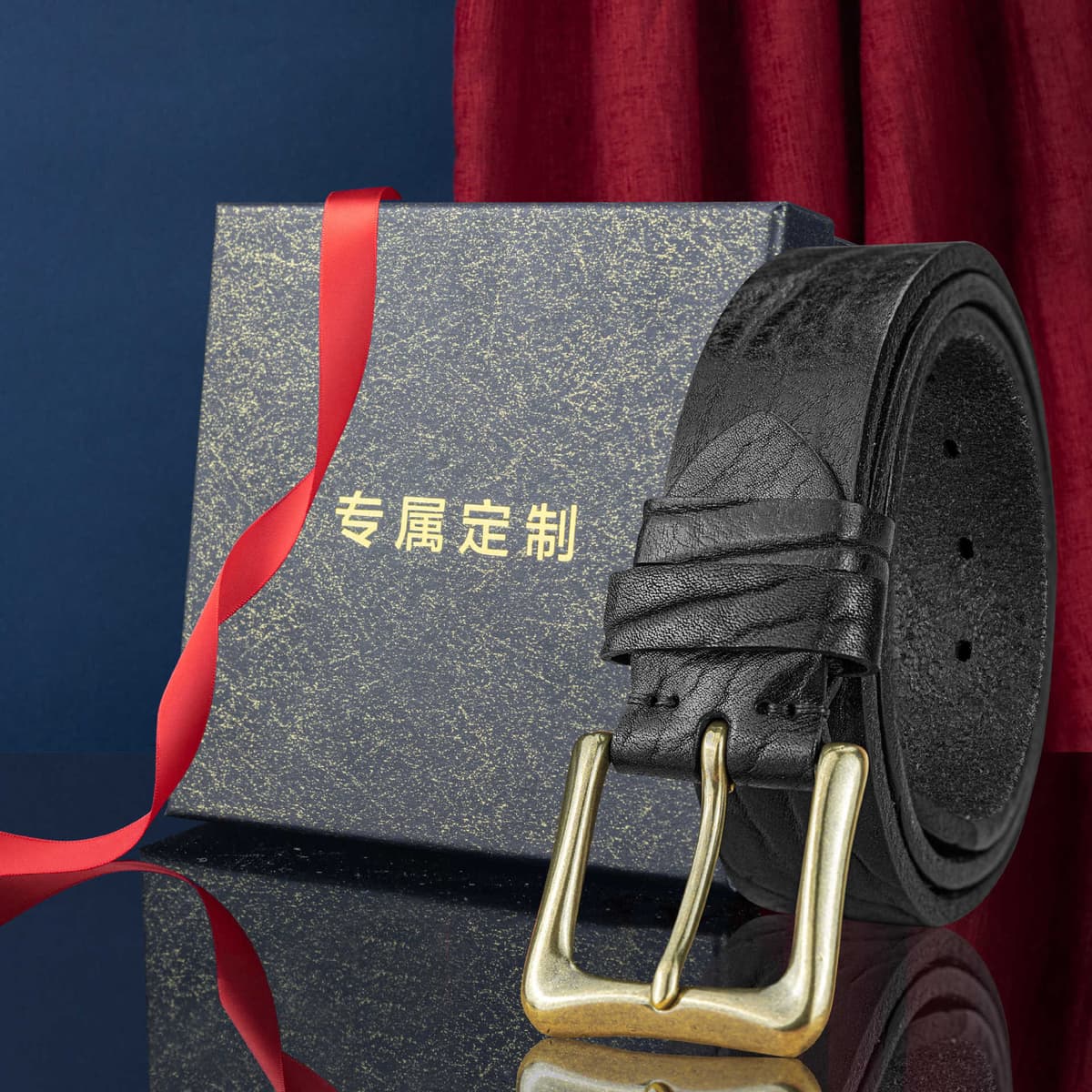 First layer bison leather [exclusive customized gift box] black