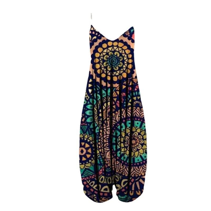 Cross-border 2023 new women's clothing Amazon ethnic style printed suspender pants beach loose plus size harem pants 5