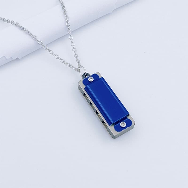 Mini metal harmonica (blue) necklace