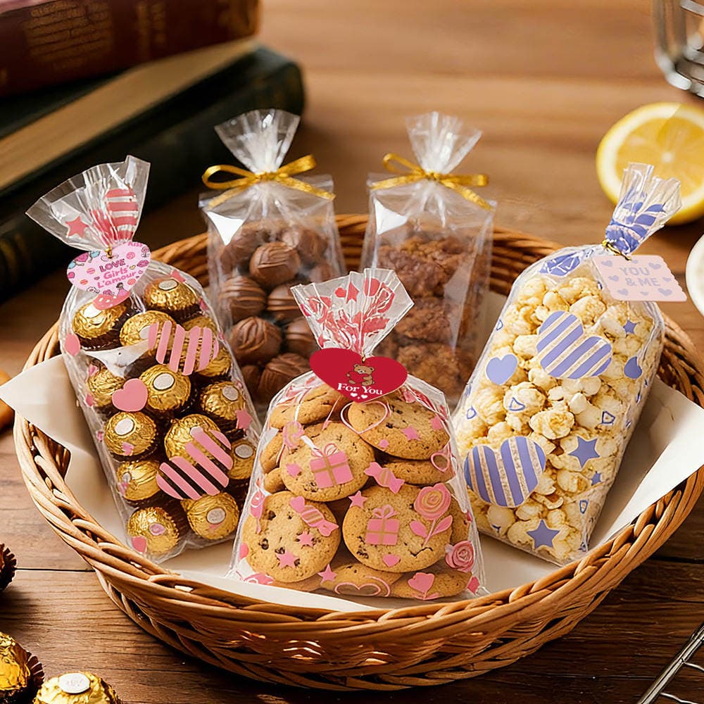 Cross-Border New Valentine's Day Candy Bags Cpp Flat-Mouth Transparent Packaging Bags Snack Biscuits Candy Twist-Tie Gift Bags 3