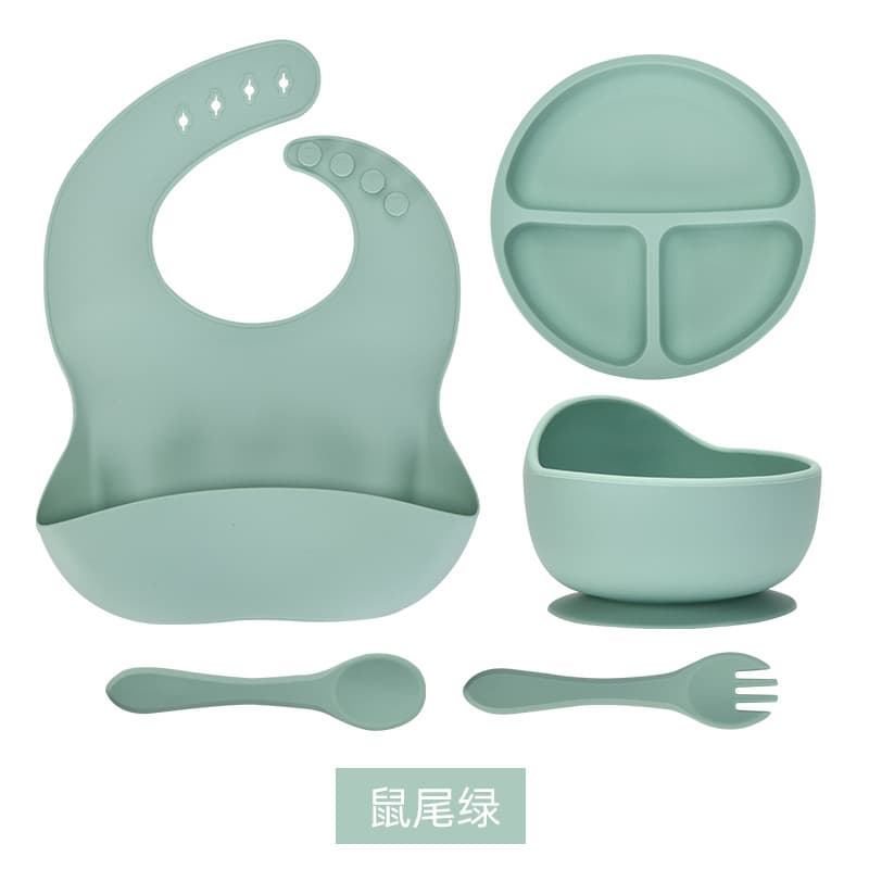 Rat tail green [5-piece tableware set with silicone fork and spoon]