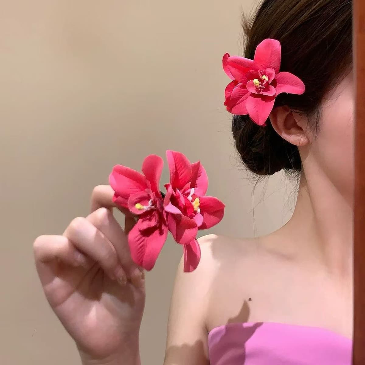 5704 double bauhinia flower hair clip - rose red