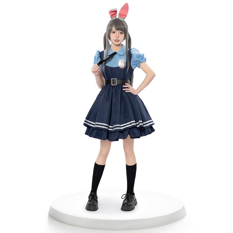 Short-sleeved adult women's model [skirt + tie + belt + badge + headwear]