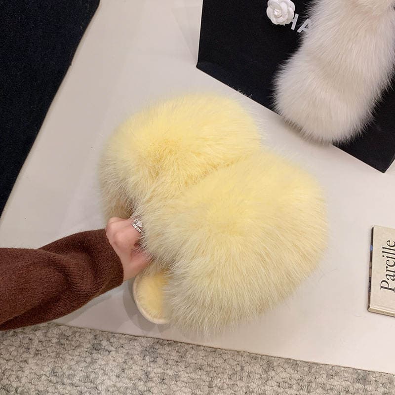 Cross-Border Amazon Large Size Solid Color Fluffy Big Fur Slippers with Soft Soles, Winter Closed-Toe Home Warm Multi-Color Cotton Slippers 4