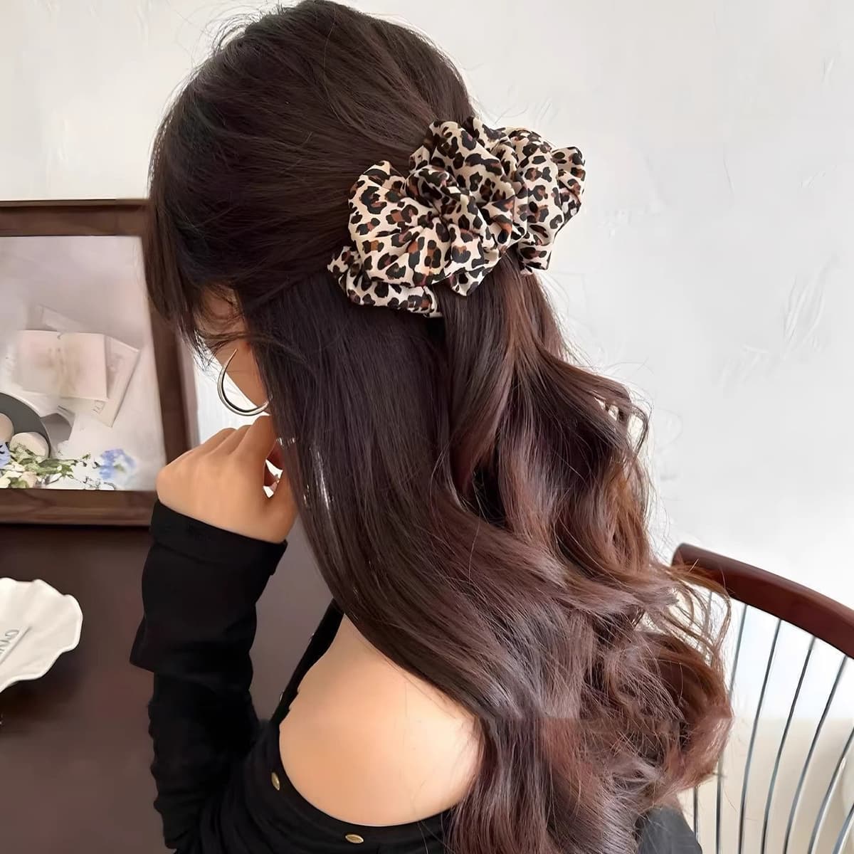 3# mika leopard print banana clip - bottom clip length approximately 10cm, overall length approximately 11.5cm