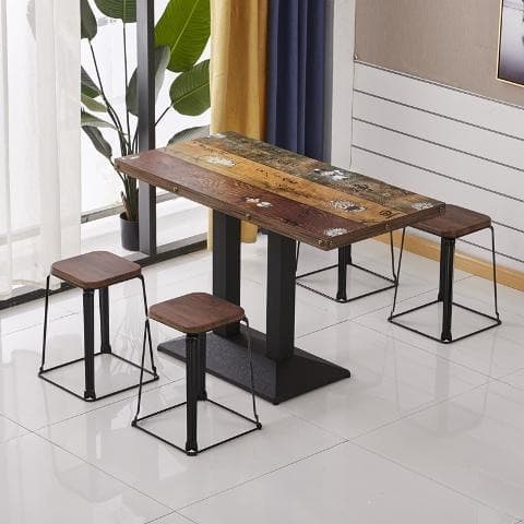 Burgundy retro actor table and four stools
