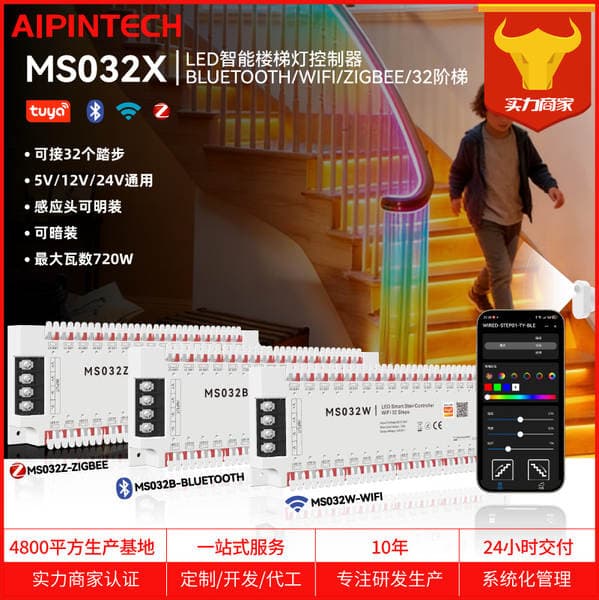 Ms032X Graffiti Smart Stair Light Led Controller Staircase 32 Steps Radar Sensor Dimming Remote Control