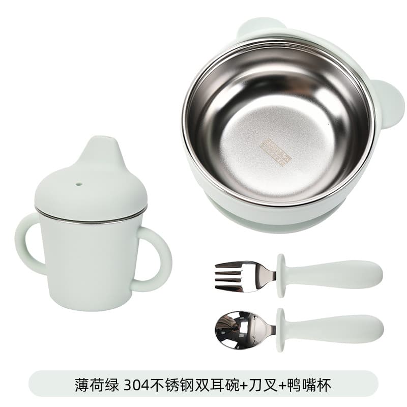 Mint green [little bear bowl + fork + spoon + cup]