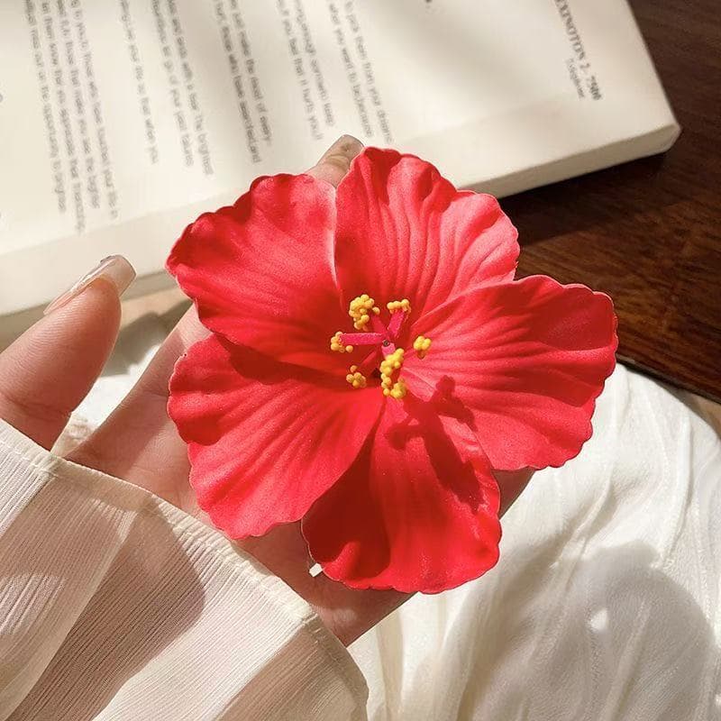 5601 hibiscus flower hairpin-red