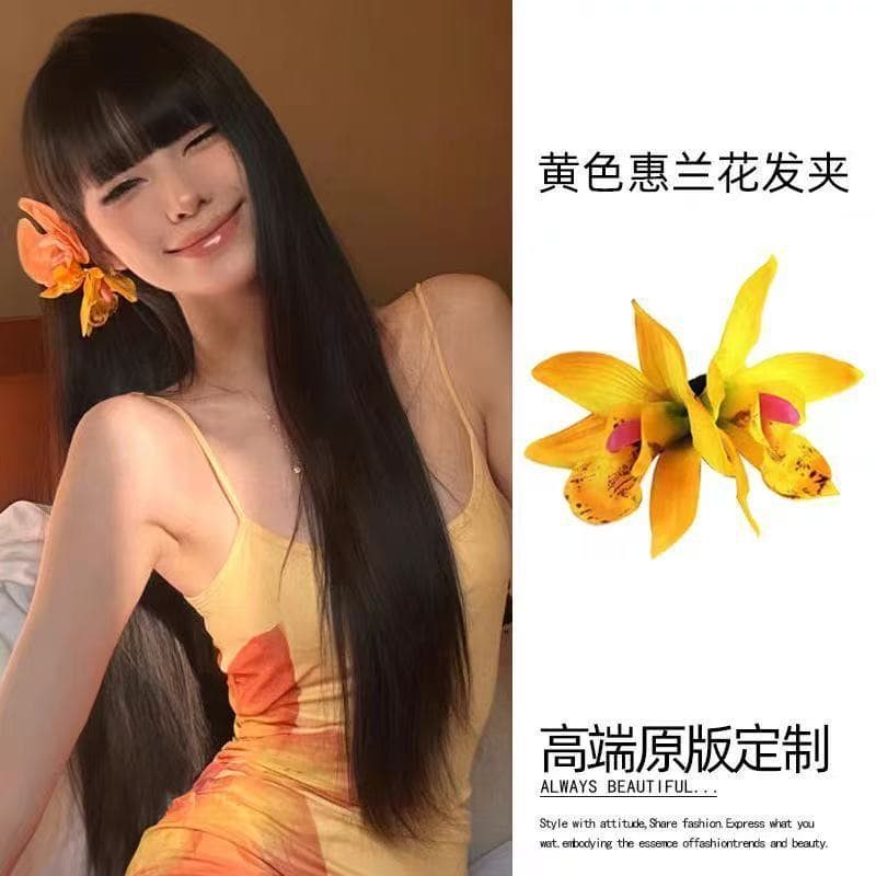 5705 double cymbidium orchid hairpin-yellow