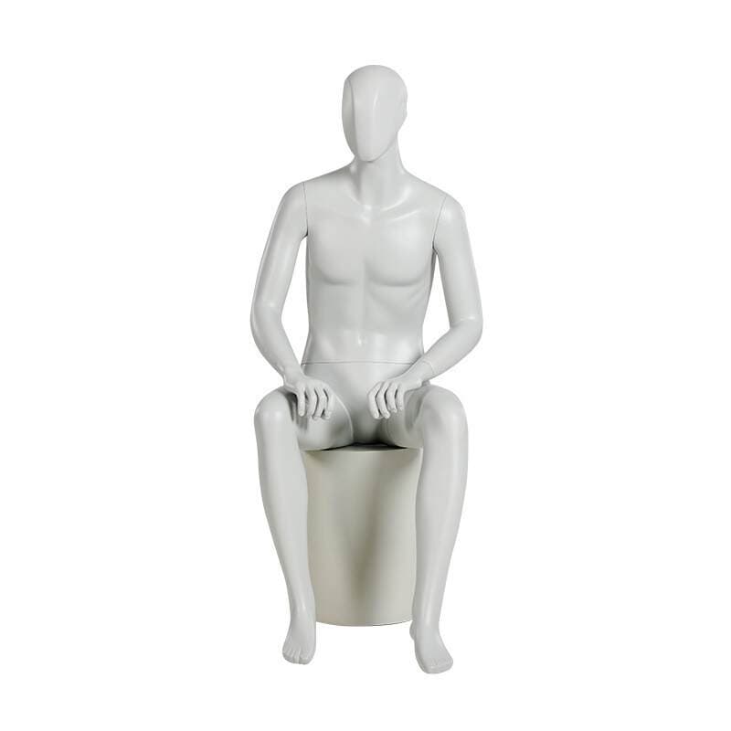 Fiberglass Male Casual Sitting Posture Mannequin for Window Display, Full-Body Male Mannequin Sitting on a Stool 2