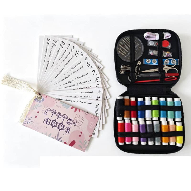 86-piece needlework kit with thimble set + 15-piece sewing book set (bundle)