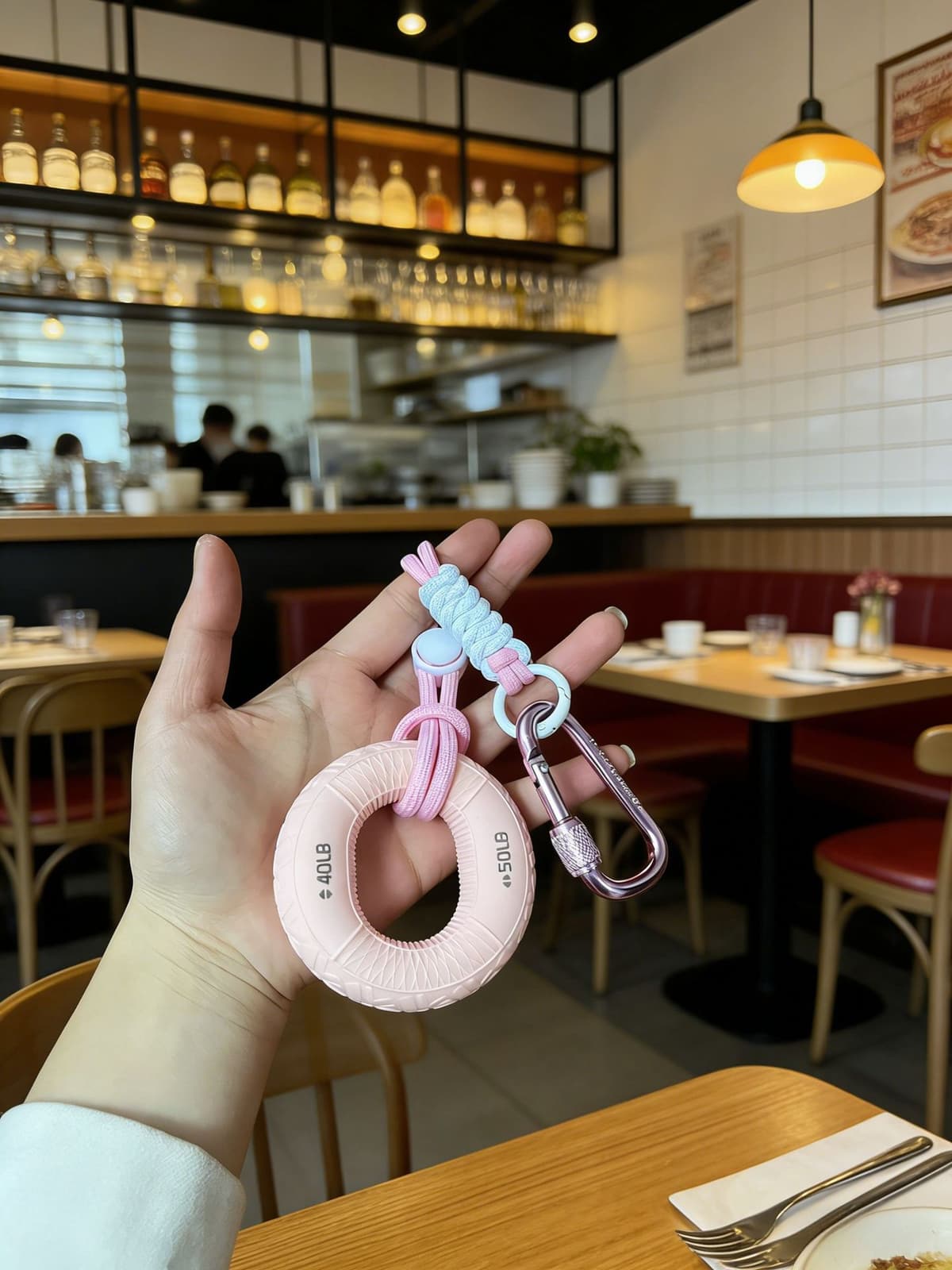 Pink grip ring + lanyard + carabiner