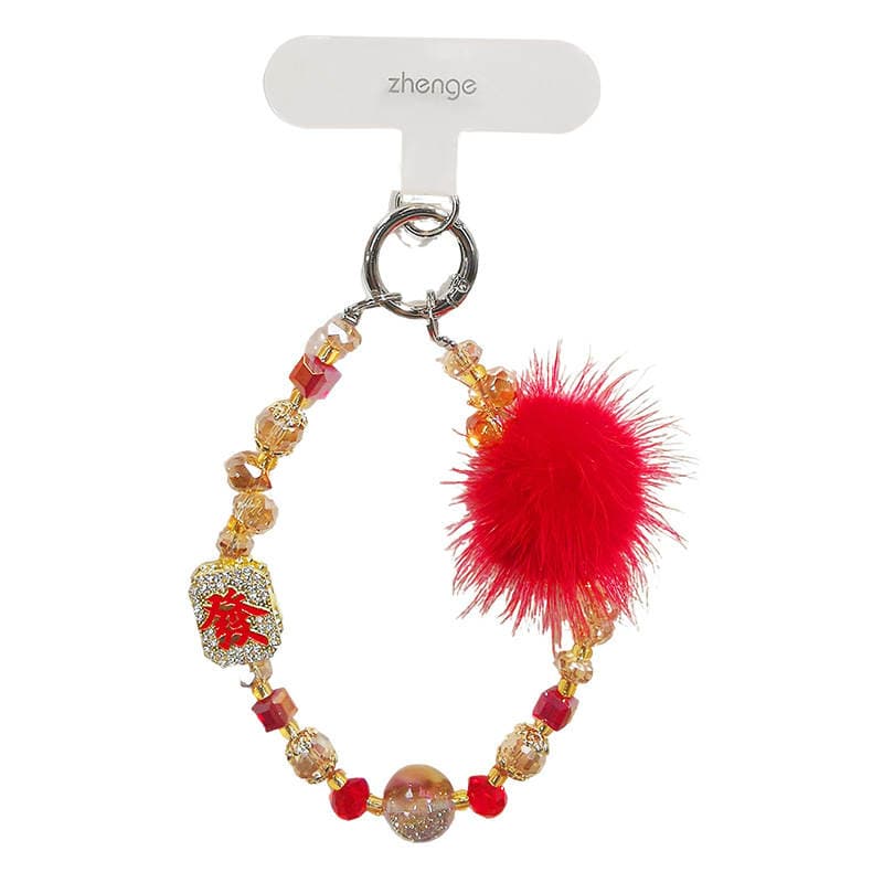 Mobile Phone Chain Pendant for Women to Make Money, Crystal Fur Ball Beaded Wrist Rope, Short Style for Outdoor Travel, Shopping and Taking Photos 5
