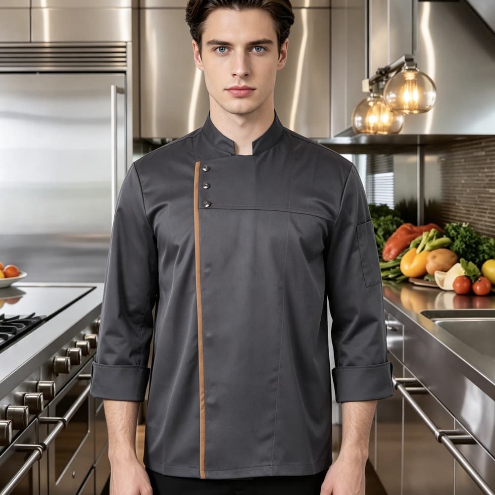 Gray long sleeves [coffee edge three buttons]