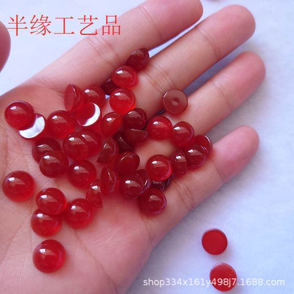 [Red agate ring] Natural Red chalcedony round flat bottom gem jewelry DIY handicraft accessories bare stone