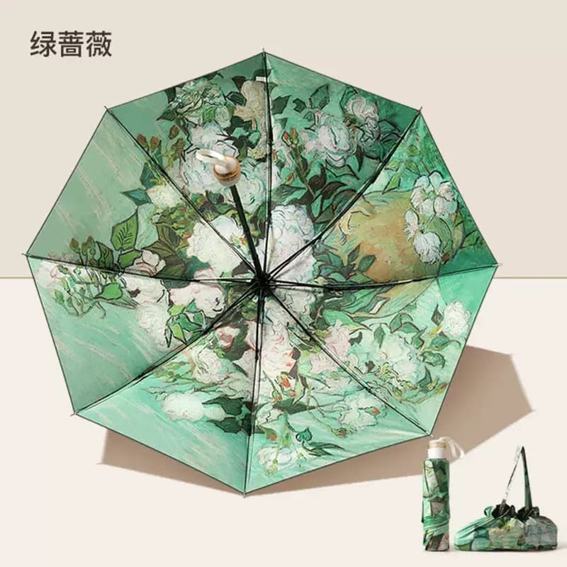 Double-layer sun protection, double-sided floral design - green rose
