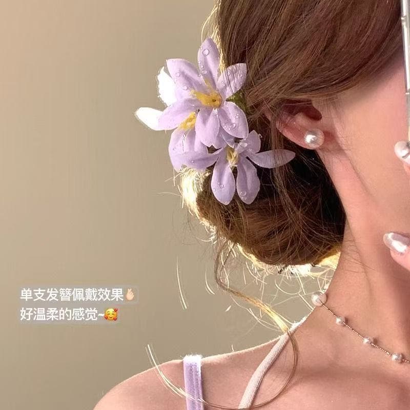 7315 single dewdrop flower hairpin - purple