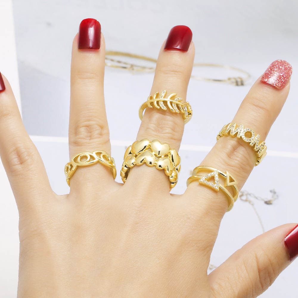As Jewelry Sərhədlərarası Populyar Zirkonlu Ürək Formalı Üzük, Mis 18K Qızıl suyuna çəkilmiş, Tənzimlənən Açıq Qadın Üzüyü Rin13 3